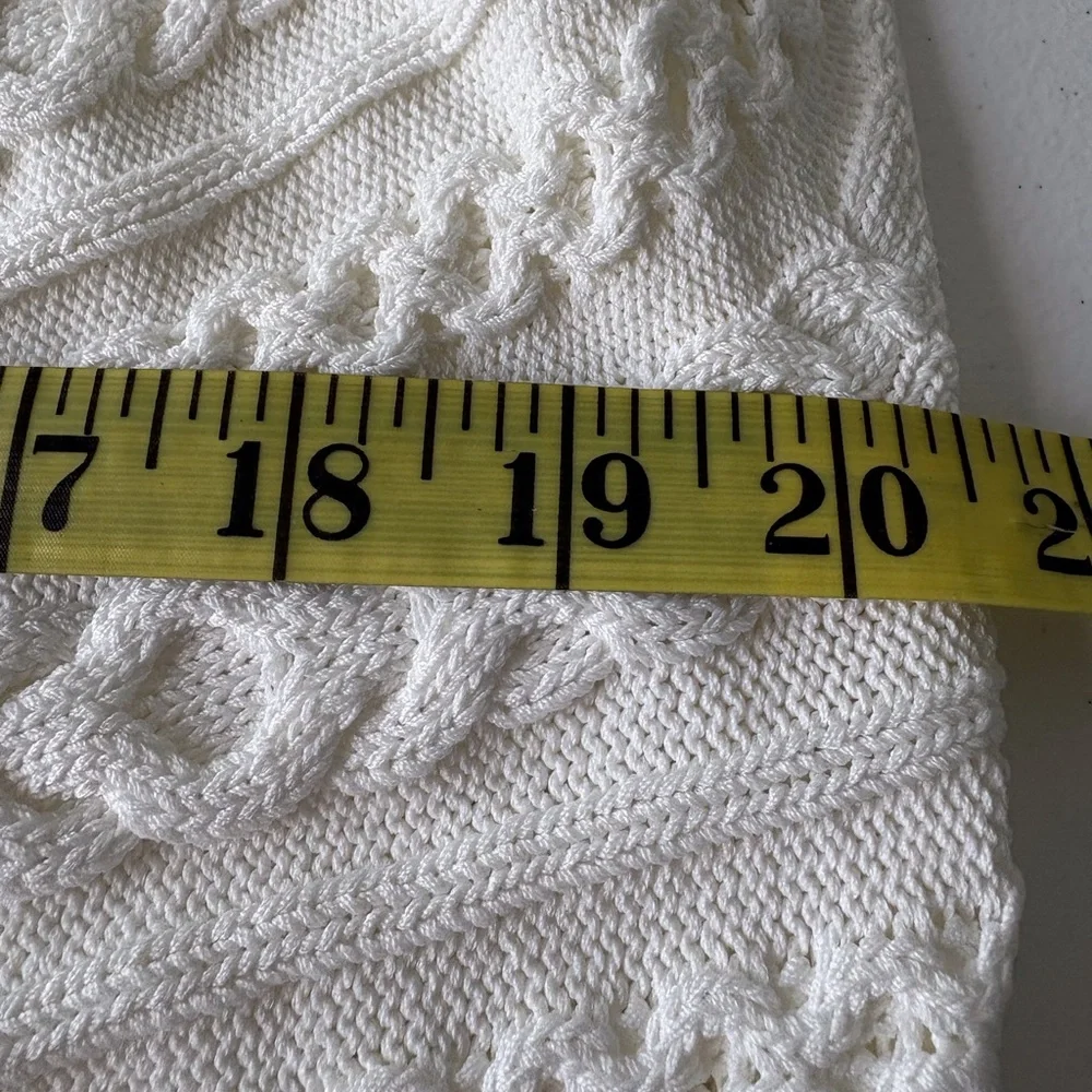 WHBM XL Ecru Top Cap Sleeves Cable Knit Design NWT Office Career Party Cruise - Picture 10 of 12